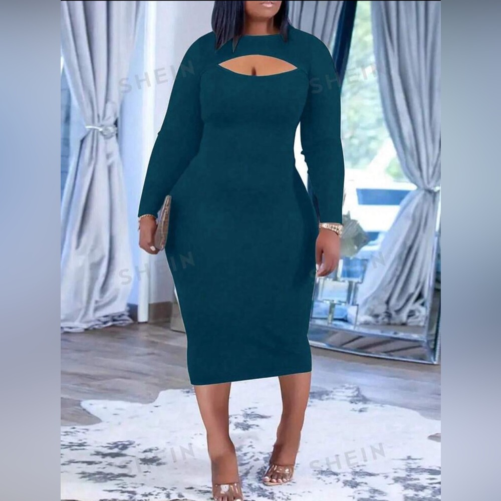 SHEIN Slayr Plus Size Women's Hollow Out Long Sleeve Dress 4X